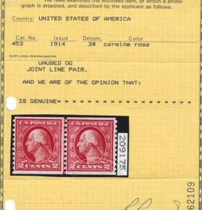 US 453 Washington / Franklin F-VF+ Unused NH Pristine Line Pair PF Cert cv $1,450