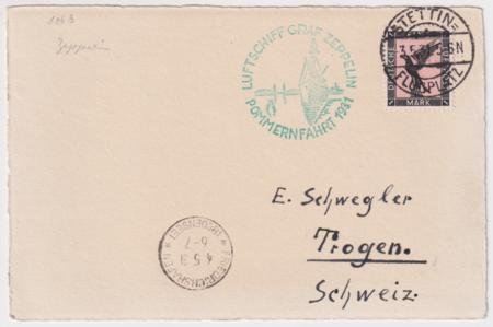 Germany 1931 Zeppelin Pommern Flight Card to Switzerland