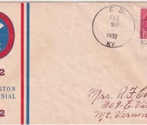 US Kentucky, Ed 707 Fancy Cancel Cover, Geo Washington in Square