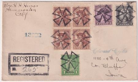 INV-22332itExt US California, Hammonton 706, 708, 712 Fancy Cancel Cover, Maltese Cross