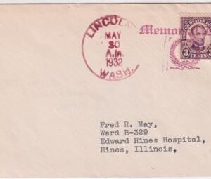 US Washington, Lincoln 635 Fancy Cancel Cover, Memorial Day, Wreath