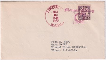 INV-22379itExt_b25ddcaf-12f6-46ed-b55c-024ee4b90f2d US Washington, Lincoln 635 Fancy Cancel Cover, Memorial Day, Wreath