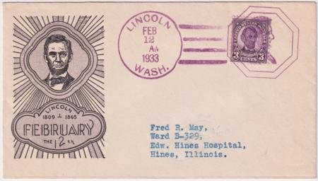 INV-22502itExt US Washington, Lincoln 635 Fancy Cancel Cover, Lincoln Bust in Octagon Cancel