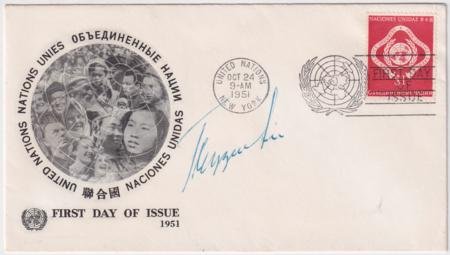 INV-22563itExt_401b2dd0-55f7-4905-b9af-8ec82e8a84c5 UN NY 11 FDC Signed by Trygve Lie, 1st Secretary General of the UN (1946-52)