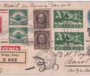 Switzerland / US 1926-27 Pestalozzi Swiss Flight Cover with Dual Franking