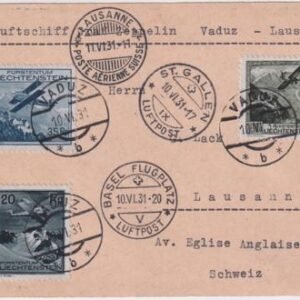 Liechtenstein 1931 Intended for Vaduz - Lausanne Zeppelin Flight