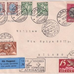 Liechtenstein / Switzerland  1926 First Swiss African Flight to Italy