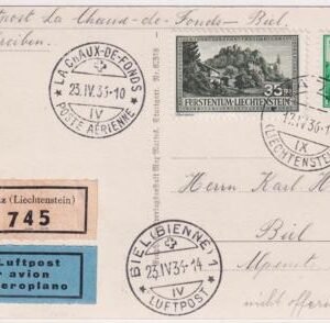 Liechtenstein 1936 Le Locle - Biel Flight Card