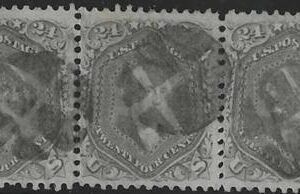 US 78b Early Classics  F-VF Used Nicely Centered Strip of 3, Perf Flaws Left and Right Stamp cv $1400