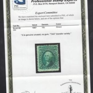 US 89 Early Classics Mint No Gum F+  BSE Cert