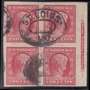 US 368 Early Commemoratives Used VF Block Block Of 4 With Imprint St.Louis, MO