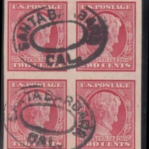 US 368 Early Commemoratives Used VF Block Santa Barbara, Cal. Cancel
