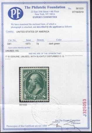 INV-22897x1_311af680-b06c-4584-b586-ef57c339b8c2 US O61 Officials Mint LH VF Large Margins, PF Cert
