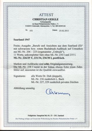 INV-23008x1_39639495-3eb0-4994-9a0e-ff7331c90223 Saar 175a-87a Mint NH VF-XF Rare 1st Printing. Most Double Signed With Geigle BPP Certs - Beautiful!