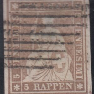 Switzerland 32 (SBK 22F) Superb Used 4 Large Margins Around 4 Frame Lines Perfect Geneve Grid Cancel Nussbaum Cert.