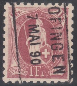 Switzerland 93 (SBK 71B) Used VF-XF 9 1/2 S-O-N Boxed Cancel - Stunning! Full Perfs