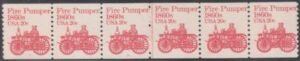 US 1908 NH VF Plate # 2 Strip of 6 - Key To The 20 ct. Fire Pumper Tiny Natural Inclusion Speck Left Stamp