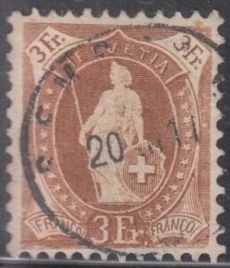 Switzerland 111 (SBK 92A) Used F-VF 3fr. 11 1/2 x 11, White, Wmk