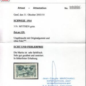 Switzerland 181 (SBK 129) Mint NH SUP Flawless NH With Marchand Cert.