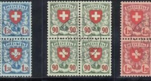 Switzerland 200B - 2B (SBK 163Y-5Y) Used XF Blocks With Full Gum Eichele + Rellstab Cert. Salvage Now Removed But Included