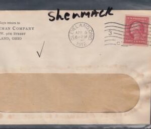 US 384 FDCS Shermack VF or F-VF Window Env, Somewhat Trimmed Right Cleveland Apr.5, 1912