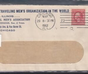 US 384 FDCS Shermack III VF Stamp + Cover, Chicago March 1912, Men's Travel Org. Window Env., Multicolored On Reverse.