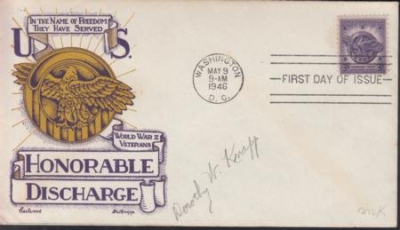 INV-23212itExt_db5e4869-94c3-469b-9098-d80fe7142434 US 946 FDC Fleetwood/Knapp Printed Cachet Unaddressed FDC, Autographed By Dorothy Knapp. Ex Wally Knapp. Unique!