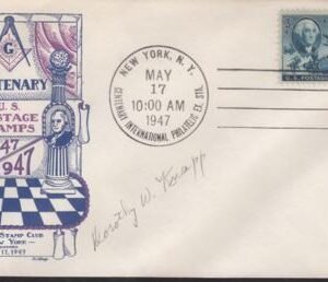 US 947 FDC Fleetwood/Knapp Printed Masonic Cachet Unaddressed FDC - Show Cancel Autographed By Dorothy Knapp. Ex Wally Knapp. Unique!