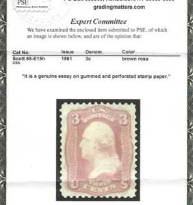 US 65-E15h Essays and Proofs Mint LH PSE Cert