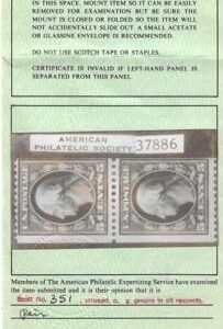 US 351 Classic To Modern F Mint Pair, Just Clears At Right - APS Cert