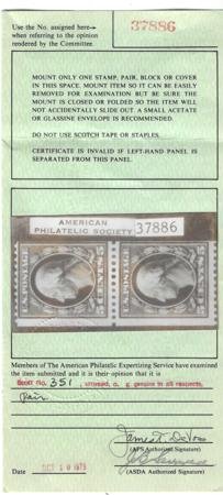 INV-23272x1_7f553766-509c-42d1-a0da-cadf677e2827 US 351 Classic To Modern F Mint Pair, Just Clears At Right - APS Cert