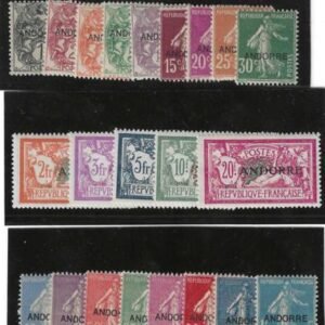 French Andorra 1-22 France and French Colonies F-VF Mint NH Fresh, Pristine Set. Rare NH!