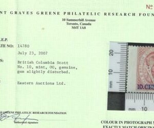 Vancouver Island 10 F-VF Mint H Scarce Wing Copy - Fresh Color - Greene Cert