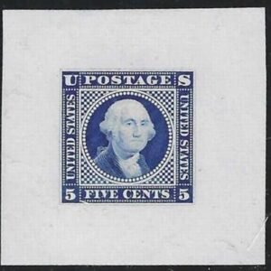US 115E1k Essays and Proofs XF Mint 5 cent Washington 41x40 mm Die Proof on Glazed Paper in a Rich Royal Blue - Truly Beautiful
