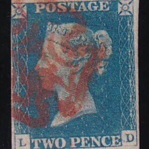 Great Britain 2b Used F-VF Deep Bright Blue, 3 3/4 Margins Pretty Red Maltese Cross Cancel