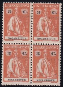 Mozambique 172a Mint NH F-VF Block Denominction + Country Printed Twice, 2nd Light 1/2" Higher - Unpriced In Scott