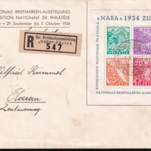 Switzerland 226 NABA S/S On VF Reg. Cover Oct. 1, 1934 To Aaraua Backstomped Oct 1.