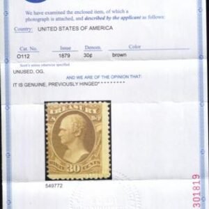 US O112 Officials Mint LH AVE Barely Hinged In Corner - PF Cert