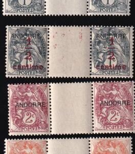 French Andorra 1-3, P1 F-VF NH Pair, P1 1931 1st Issue