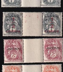 French Andorra 1-3, P1 F-VF NH Pair, P1 1931 1st Issue