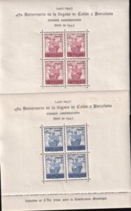 Spain Barcelona 1943 Edifil BF51-52 Sets Of 2 S/S 450th Anniv. Of Columbus' Arrival In Barcelona VF-Pristine NH (Rare As Such)