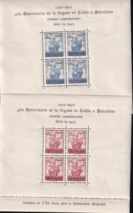 Spain Barcelona 1943 Edifil BF51-52 Sets Of 2 S/S 450th Anniv. Of Columbus' Arrival In Barcelona VF/NH W/Unusual Natural Gum Abnormalities