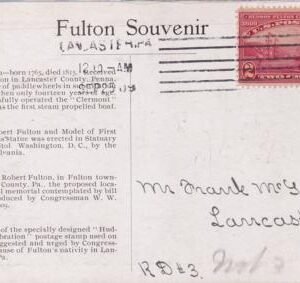 US 372 FDC 9/25/1920 Lancaster, PA Double Fold-Out Souvenir PPC Honoring Fulton. VF Except For Crease In 2nd Part of Card. Not Affect In FD Cancelled Part.