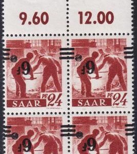 Saar 182 Var MI 233II 12 Mint NH F-VF Block Inverted Ovpt. Signed Ney BPP