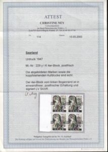 Saar 178a Var MI 229y IK Mint NH VF Margin Block First Printing Inverted Ovpt. Signed With Ney Cert.