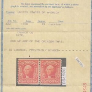 US 322 Bureau & Regular Issues Mint LH F-VF Single, PF Cert For Left Stomp In Pair Very Fresh!