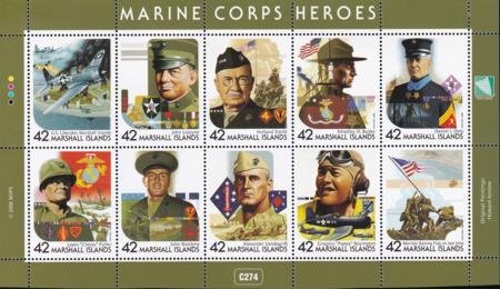 INV-24128itExt US 910 Trust Territories Marshall Islands NH VF Marine Heroes M/S