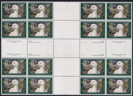 INV-24320itExt_bbcd7cc6-ef73-4a85-a599-94b5665e710a US RW73 Federal Duck Stamps NH + Cross Gutter Block Of 16 With Double Plate Blocks