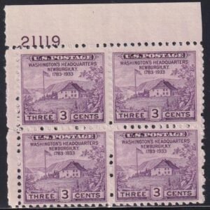 US 752 3¢ Newburgh Farley Mint Positions No Gum VF Plate Block