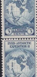 US 753 3¢ Byrd Farley Mint Positions No Gum VF Vert. Pair Horiz. Line